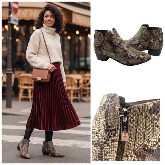 Unisa Shoes - Unisa Sz 9 Brown Snake Reptile Embossed Vegan Leather Print Ankle Boots Booties